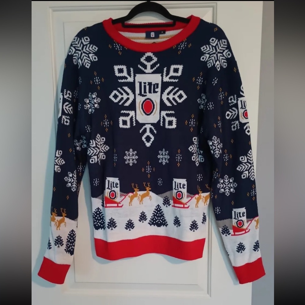 Miller Lite Beer Long Sleeve Ugly Christmas XMAS Sweater - Size Small